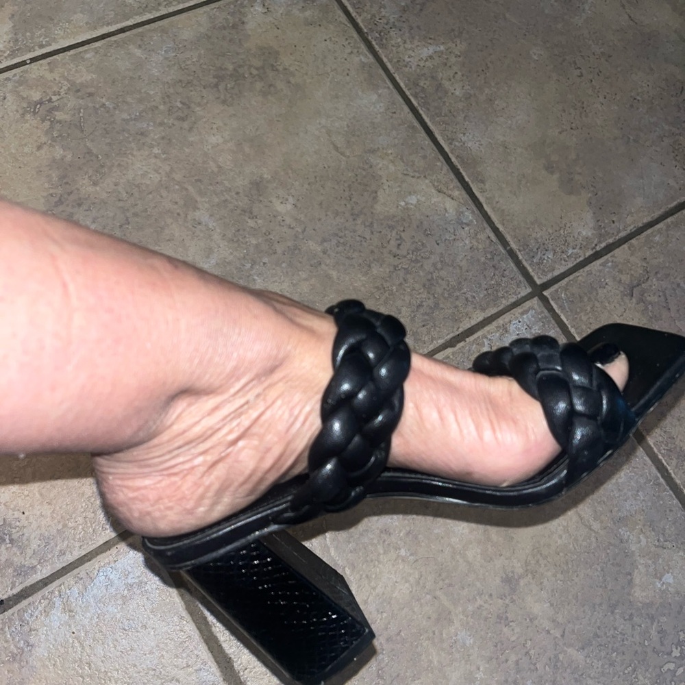Vince Camuto Black Braided Double-Strap Block Heel Sandals